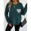 Women's Quilted Fleece Tops for Hollow Lace Pockets Round Neck Pullover Sweaters for Women