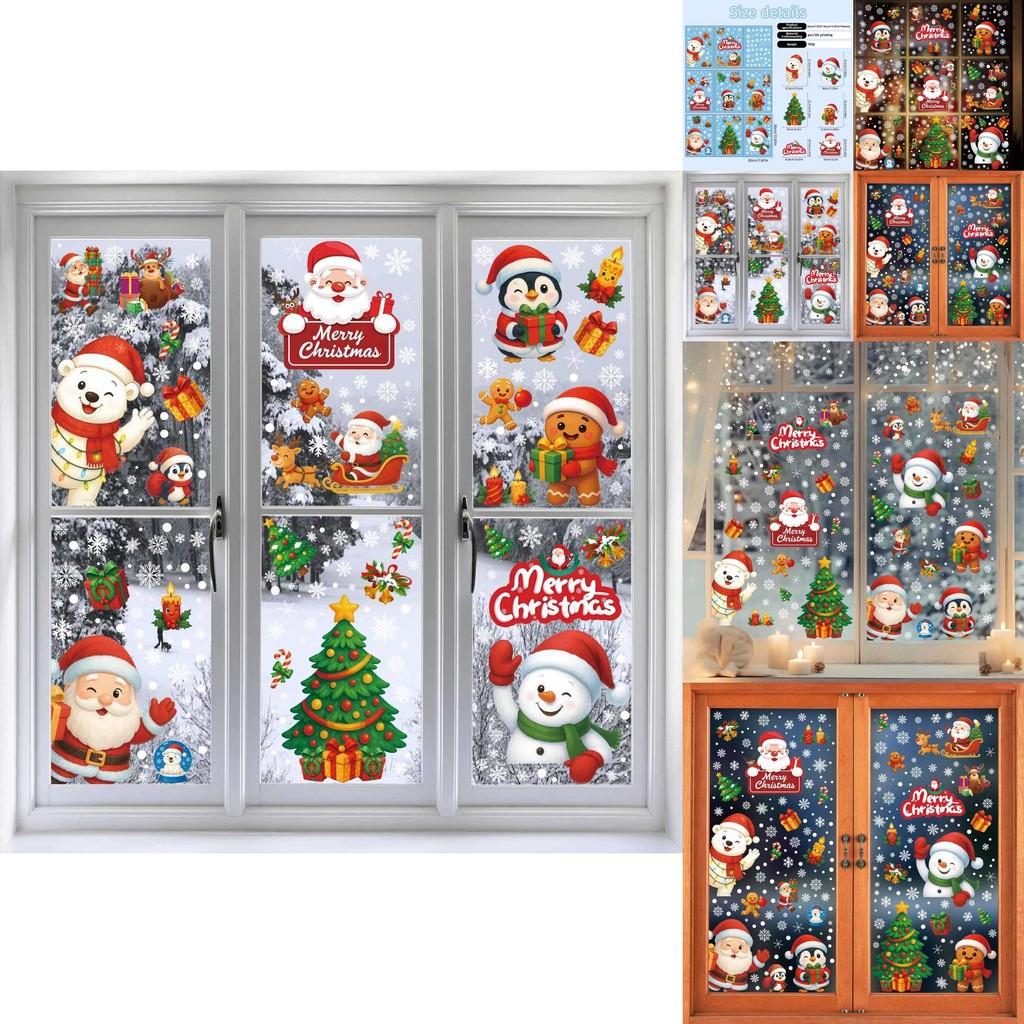 Weihnachts-Schneeflocken-Aufkleber PVC-Wandaufkleber mit Weihnachtsmann, Rentier, Schneemann für Feiertagsdekoration