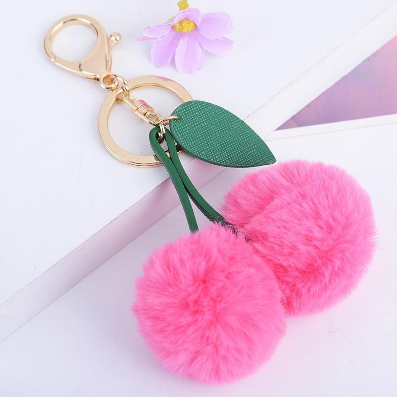 Plush Fur Fluffy Cute Cherry Keyring Pendant Bag Hanging Accessories Fashion Jewelry