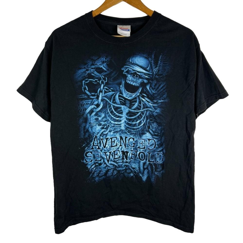 Avenged Sevenfold Rock Band Nightmare Tour 2010 Black Skeleton Shirt Sz Large XXXL