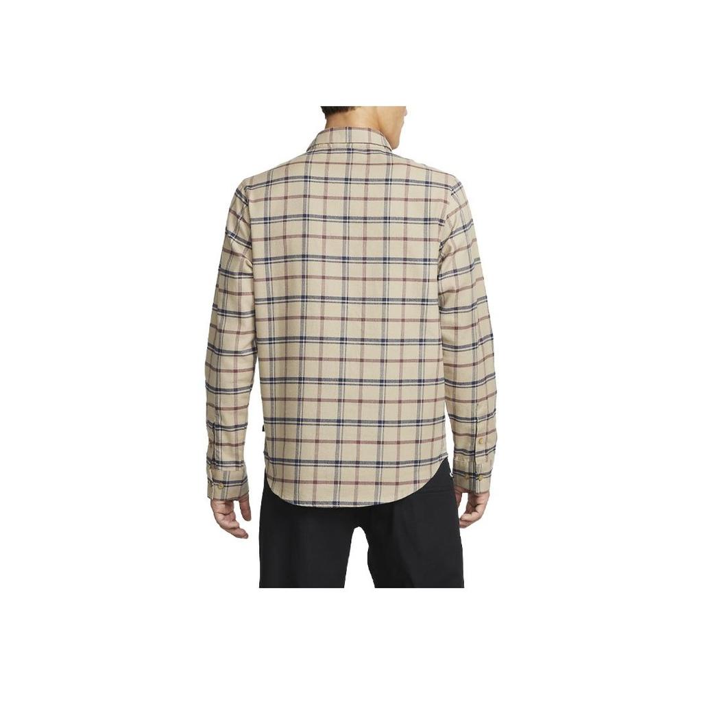 Nike Plaid Polo Long Sleeve Shirt Men Shirts Khaki DA4251-247