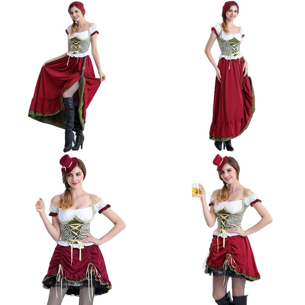 Flirty Bavarian Dirndl Dress With Corset Front And Middle Waist Design