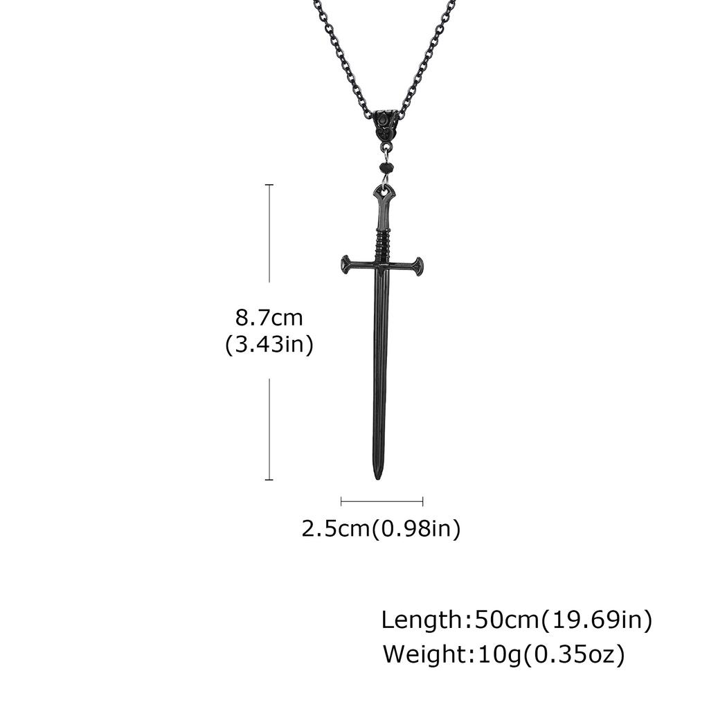Vnox Large Gothic Black Sword Necklaces for Men Boys, Punk Long Dagger Knife Cross Pendant Collar
