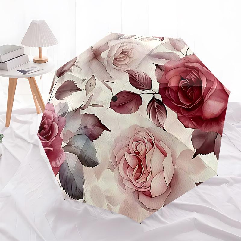 1PC Rose Floral Umbrella-8-Rib Reinforced Portable Folding Travel Suitable for All Seasons Outdoor Daily , Fun Design-Z0442