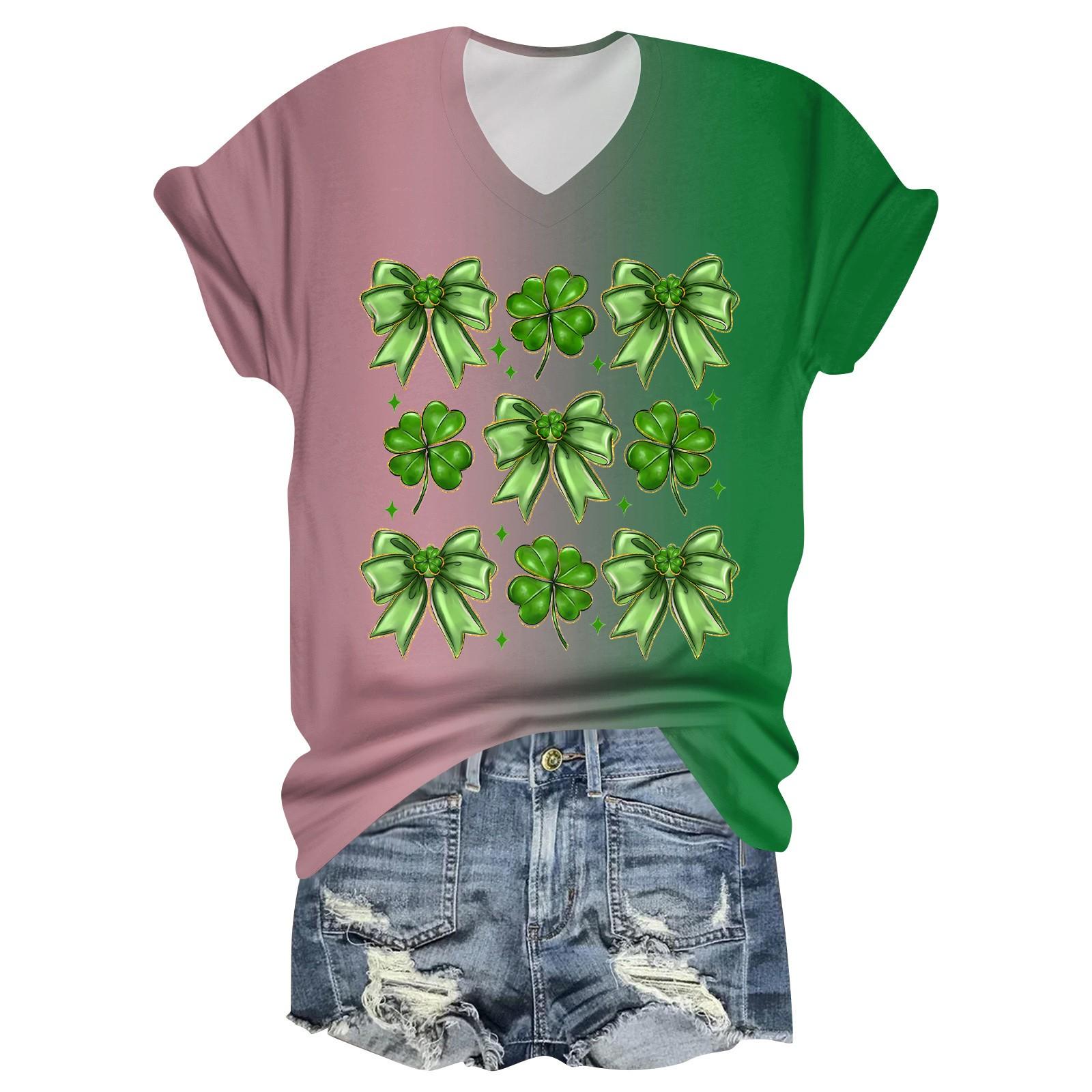 

Жіноча модна повсякденна футболка з принтом, V-подібним вирізом та коротким рукавом XXXXXL зелений