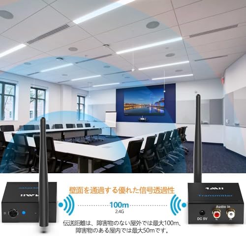 1Mii Wireless Audio Transmitter and Receiver, No Latency, Long-Distance Transmission, RCA Output + Input (Transmitter + Receiver) Set, HiFi Sound Qual