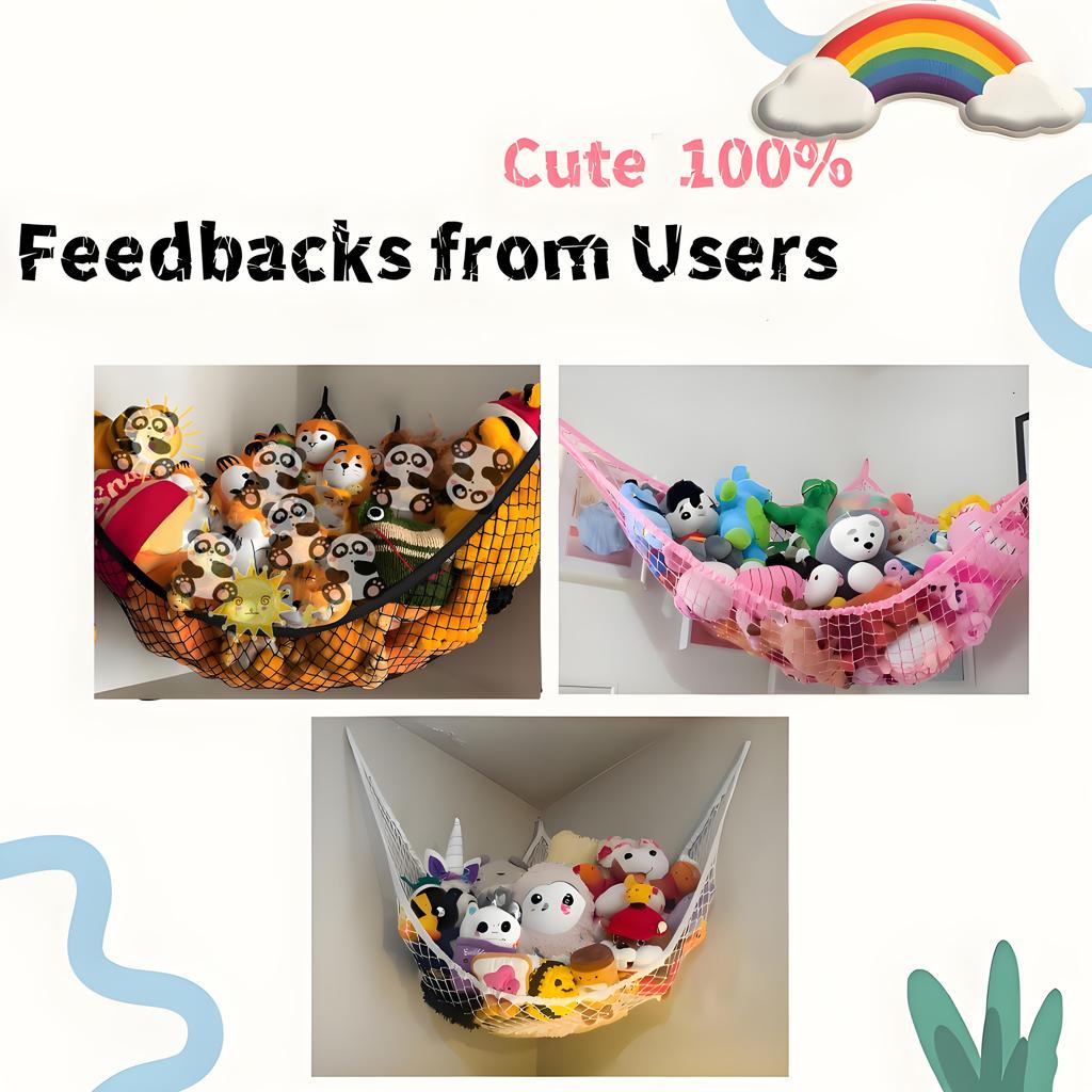 Spacious Soft Toy Hammock - Corner Storage Net for Plush Animals (Available In 4 Colors) - Sturdy Hanging Organizer