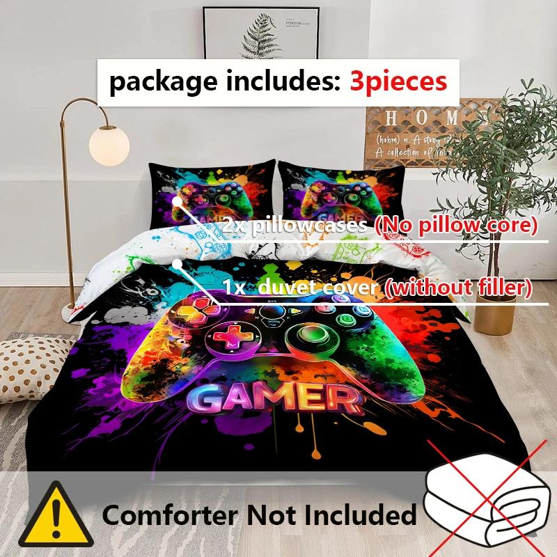 3-teiliges Bettwäscheset mit ölfarbenem Spielkonsolen-Motiv, bestehend aus 1 Bettbezug und 2 Kissenbezügen, Digitaldruck, komfortablem und weichem Stoff