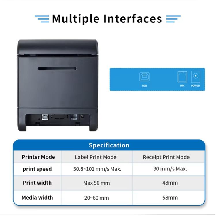 Xprinter XP-233B USB Thermal Barcode Printer For Adhesive Labels, 20-58mm Width