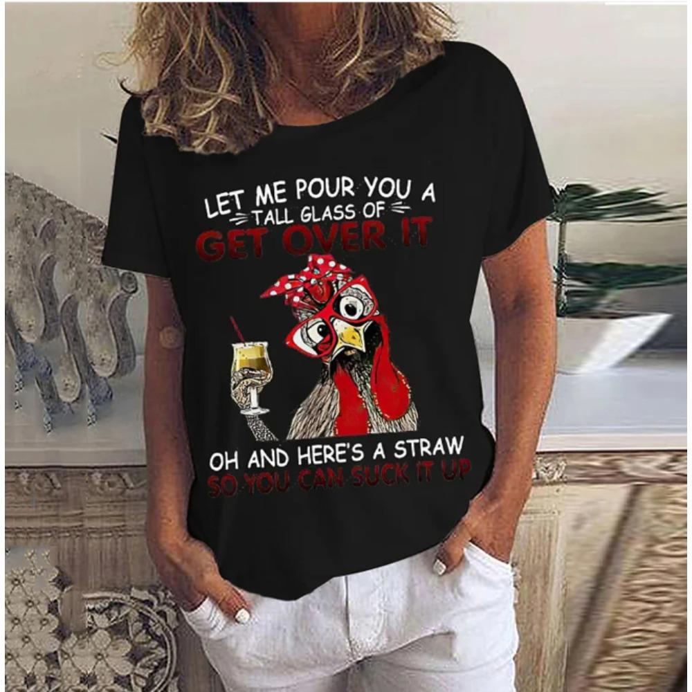Fashion Women Retro Creative Chicken Pattern Print T Shirt Funny Casual O-neck Short Sleeves T-shirt Summer Female Tee Shirt