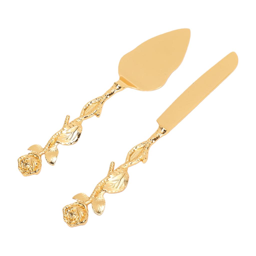 Cake Cutting Set European Golden Ergonomic Rose Handle Comfortable Grip Cake Pie Pastry Server Set