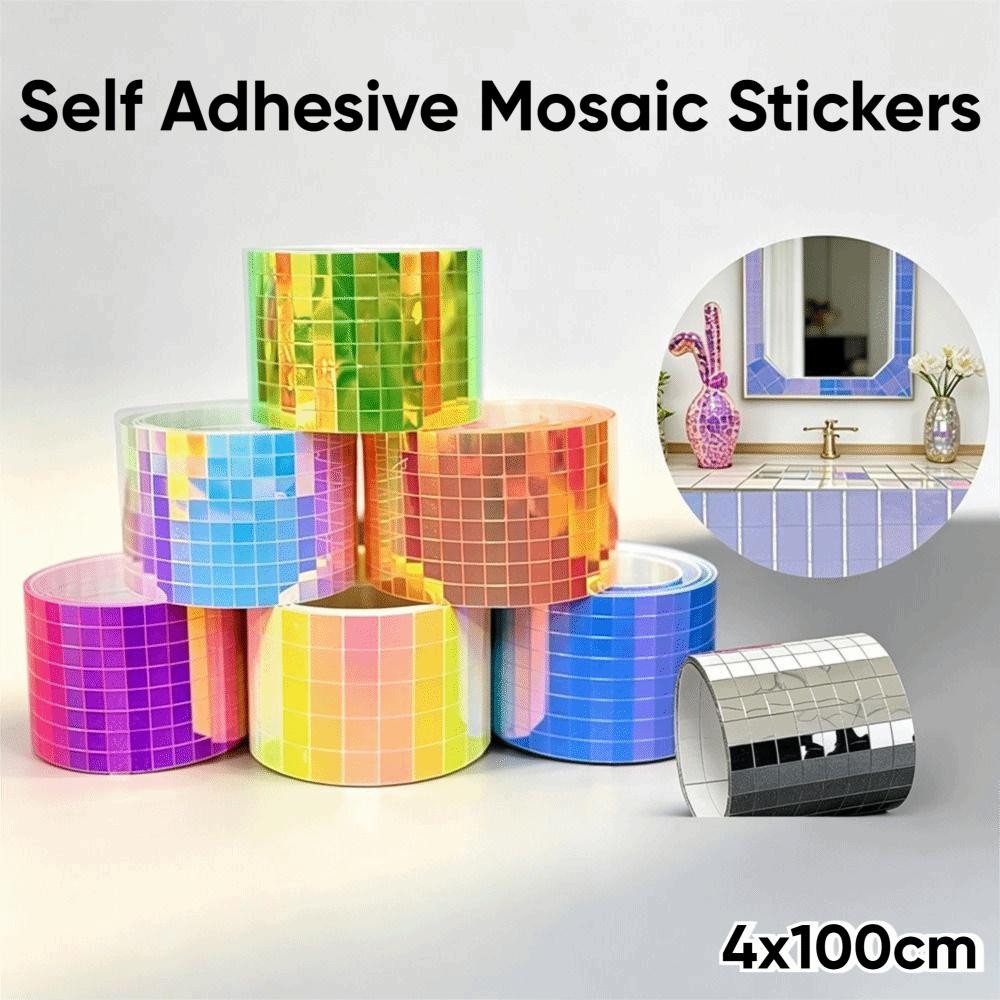 4x100cm Self Adhesive Mosaic Stickers Reflective Mirror Surface Glass Tile Strip Home Decoration