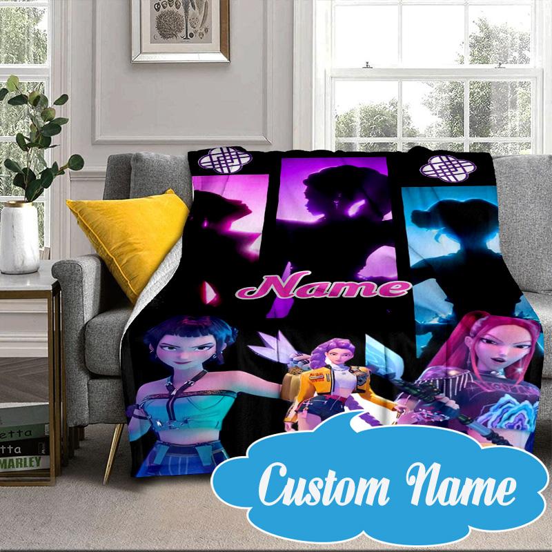 Custom Name KPop Cartoon Blanket bed sofa Blanket Flannel Blanket for Camping, Hiking, Picnic Essentials,gift for Fan family