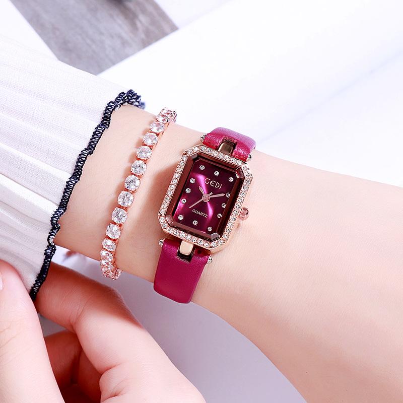 Small Green Watch Rhinestone Light Luxury Belt Student Watch Women's Square Simple Temperament Women's Quartz Watch