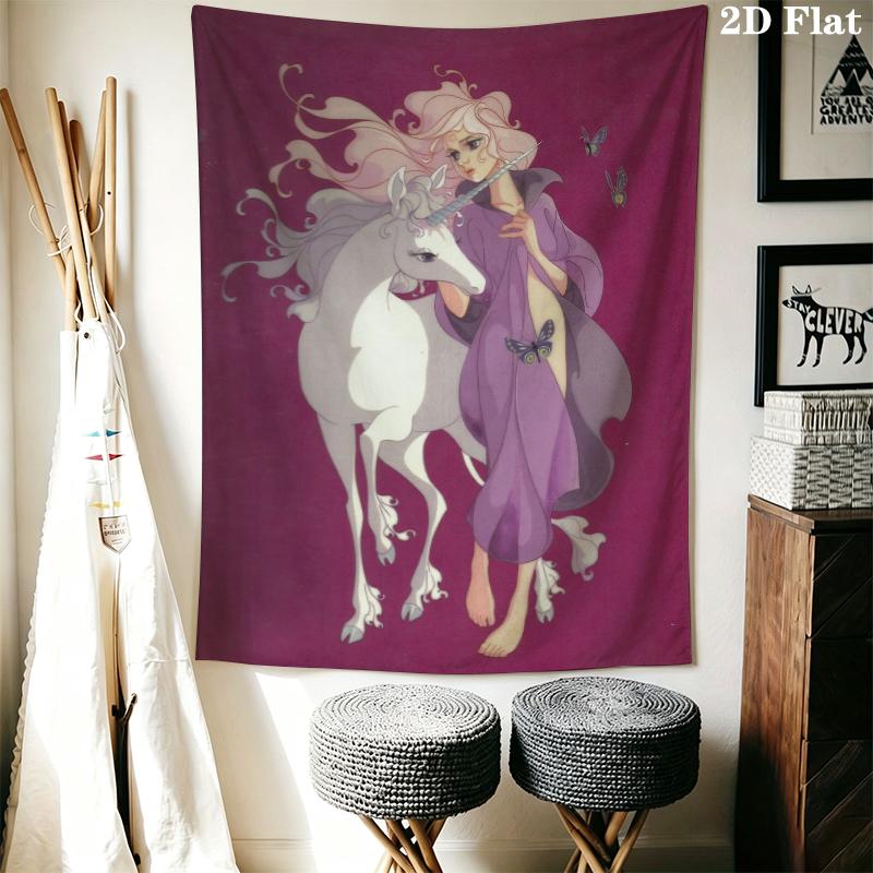 The Last Unicorn Wall Tapestry Aesthetic Wall Hanging Printed Fabric Blanket Decorative Tapestries for Bedroom Living Room Home Decor