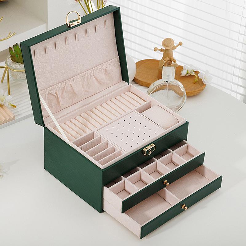 3 Layers Jewelry Organizer Christmas Gift For Lady With Lock Necklace Earring Jewelry Box