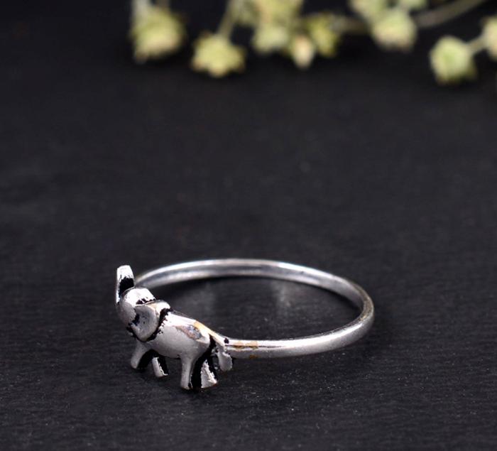 Dainty Silver Elephant Ring | Minimalist Trunk Up Jewelry | Good Luck Stacking Band | Handmade Animal Gift for Her