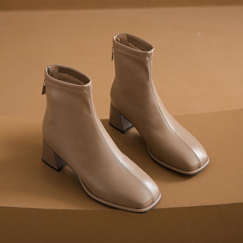 French Thick Heel Small Short Boots Women's 2025 New Martin Boots Fashion Soft Leather Square Head Versatile Medium Boots Fashion Boots