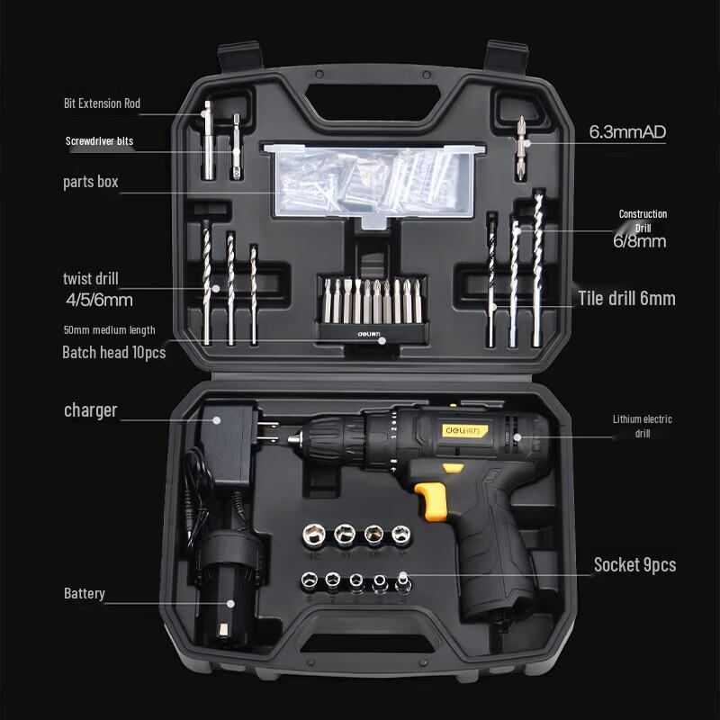 Deli 12V Cordless Drill & Screwdriver Kit CN Plug (adapter Included)