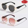 2pcs Retro Polygon Metal Frame Sunglasses Women Fashion Trend Frame Sunglasses Men Luxury Brand Design Decorative Glasses Uv400