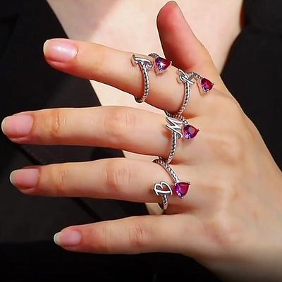 Eleganti anelli con lettere iniziali regolabili con zirconi a forma di cuore Boho per ragazze, donne, moda creativa, regali di gioielli per feste di matrimonio