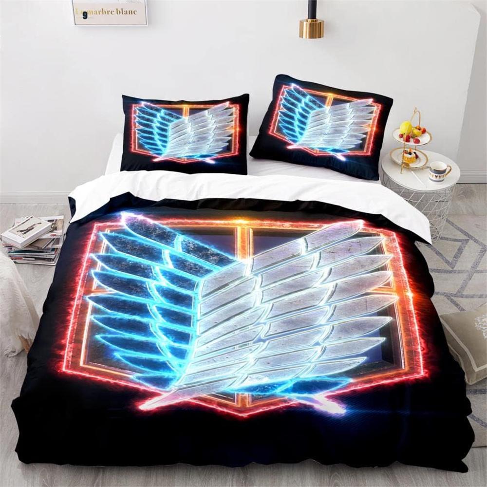 New Anime Attack on Titan Bedding Set For Boys, 3D Printed Duvet Covers and Pillowcases75*50cm, Kids Quilt Cover Bedclothes