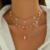 Multi-layer Pearl Pendant Necklace: European & American Design, Niche, Three-layer Clavicle Chain, Versatile for Women, Ideal for Vacation