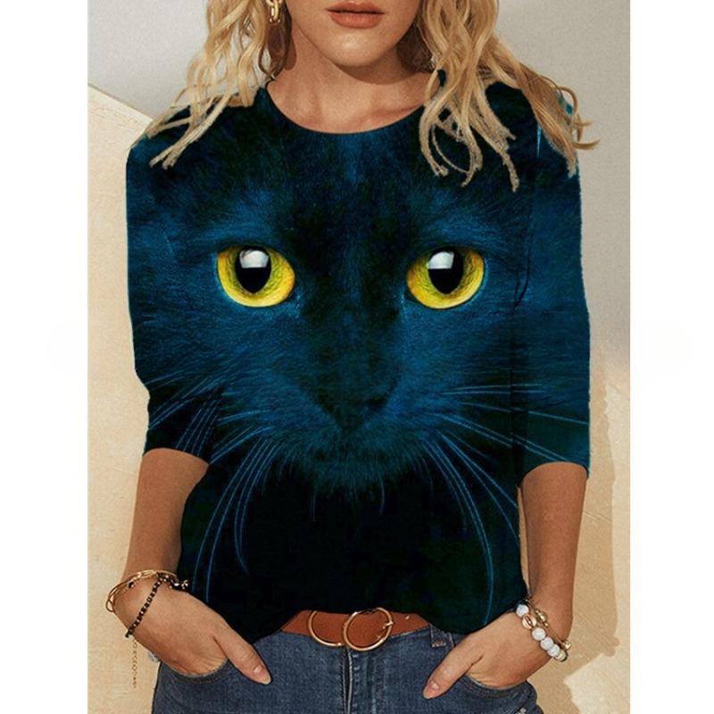 Round Neck Printed Long Sleeved Fashion Casual Top T-shirt for Women Shirt