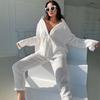 Fashion Style New Arrival Loose Long Sleeves Shirt Pants Pure Color Suit Homewear Shirt Long Pants Set