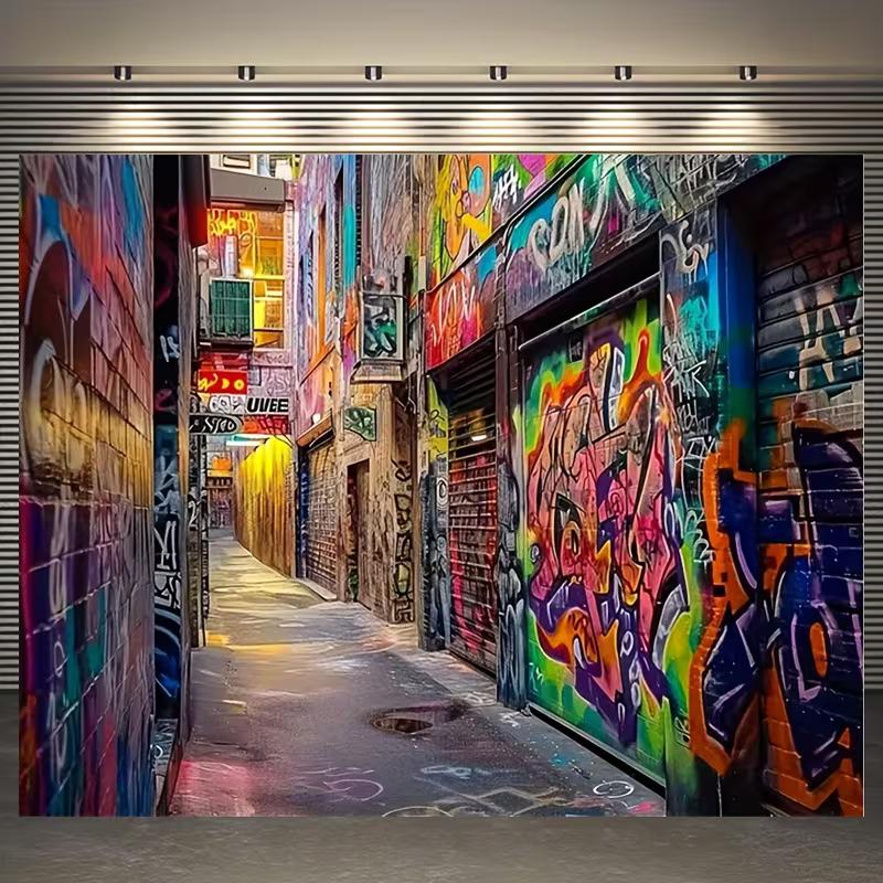 2D Vibrant Street Graffiti Backdrop Urban Alleyway Party Banner
