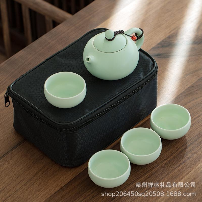 Dingyao Kung Fu Reise-Teeset Keramik Komplett Outdoor Tragbares Teeset Geschenke Ein Kännchen, Zwei Tassen, Vier Tassen