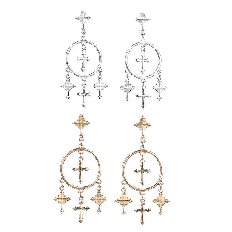 European-American Retro Cross Tassel Earrings: Alloy Carved, Exaggerated Fashion Style
