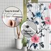 1pc Floral Watercolor Shower Curtain - Elegant Pink & Blue Blooms with Dark Branches, White Background, 70x70 Inches,