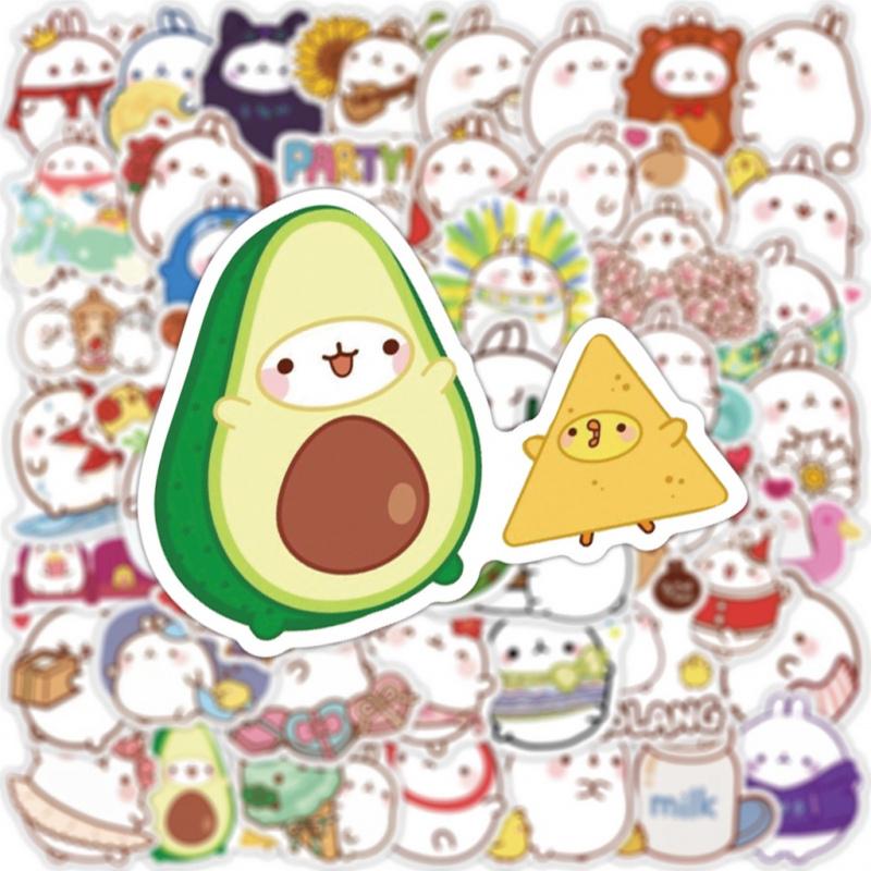 50PCS Cute Cartoon Round Rabbit Waterproof Stickers For Suitcase Notebook Skateboard Decal