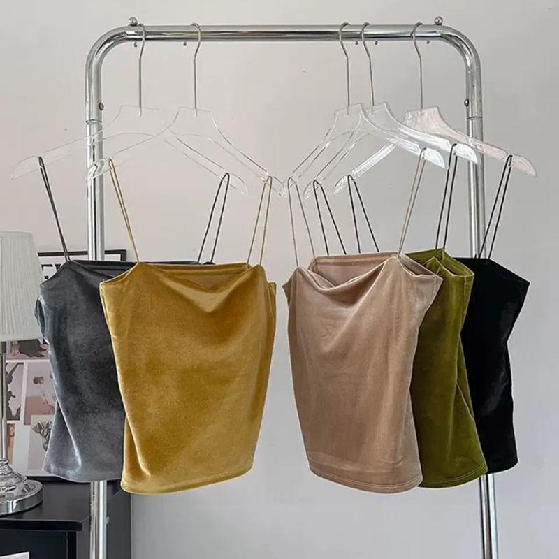 Sametové tílko vesta Vysoce kvalitní spodní prádlo Není třeba nosit prsní vložku Bandeau Lodičkový výstřih Bez rukávů Top na špagetová ramínka Sametový Sexy