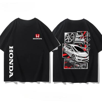 Honda Civic Summer Hot New Fashion T-shirt Racing Men's T-shirt Retro Motorcycle Series Printed Loose Short-sleeved Overalls