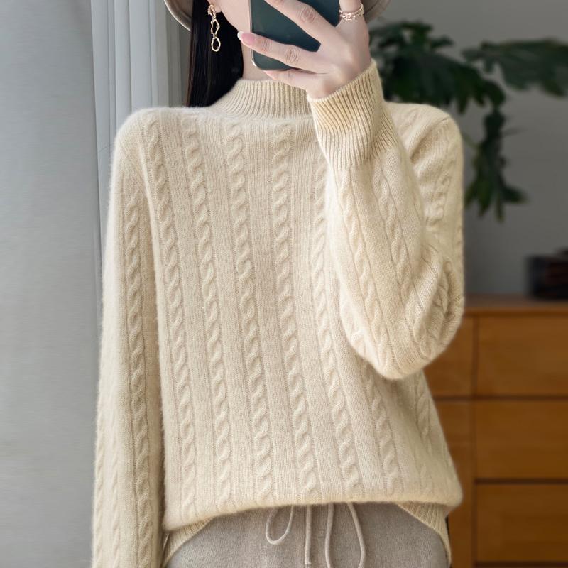 

Women s cashmere sweater Qinghe cashmere 30% cashmere 70% wool autumn and winter pullover warm and fashionable M бежевий