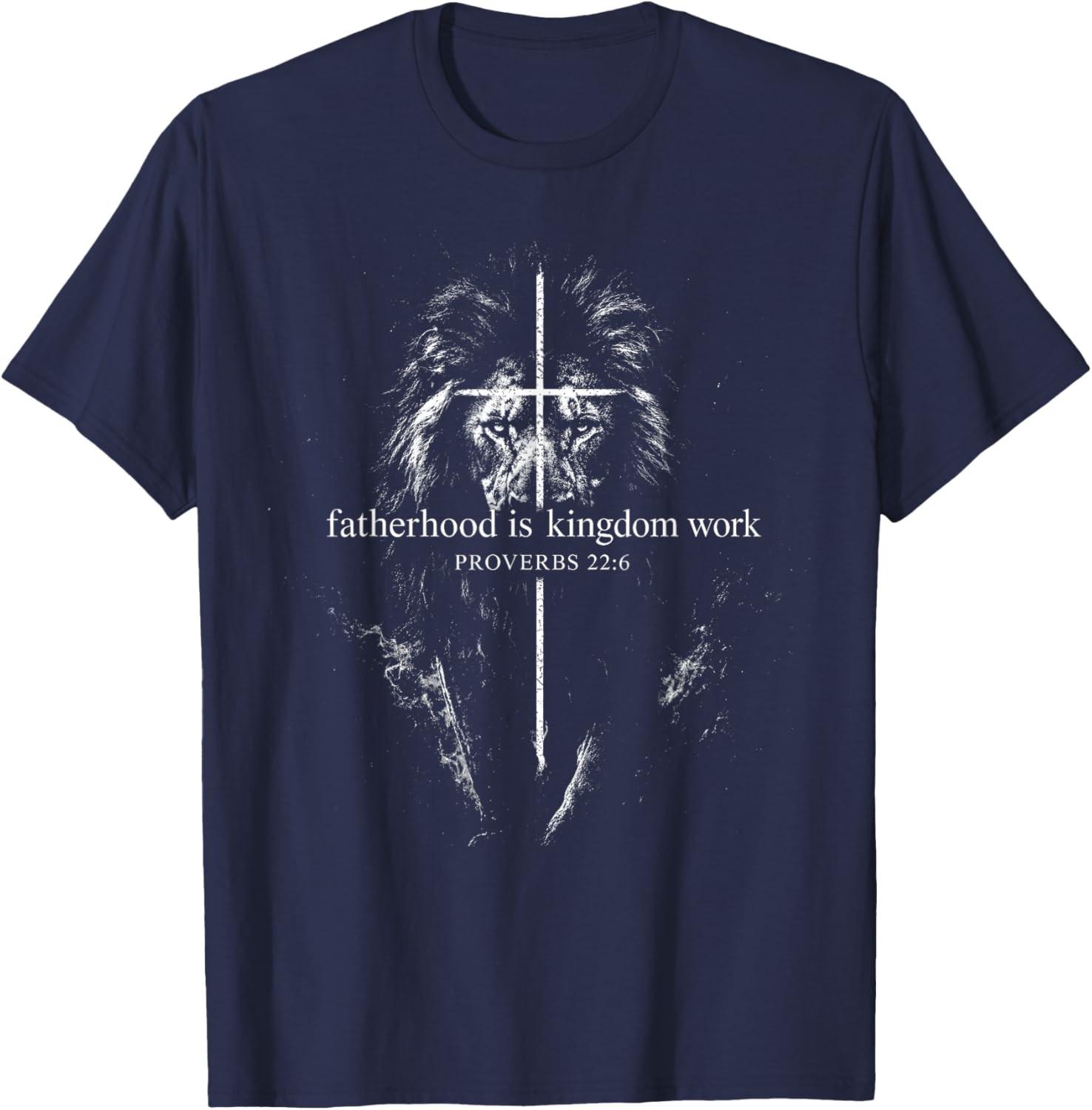 Fatherhood is Kingdom Work Retro Faith Based Lion Cross Unisex T-Shirt M