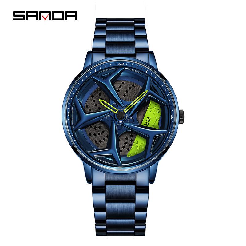 Sanda Men s Personalized Rotating Wheel Quartz Watch, Student Steel Band, Waterproof