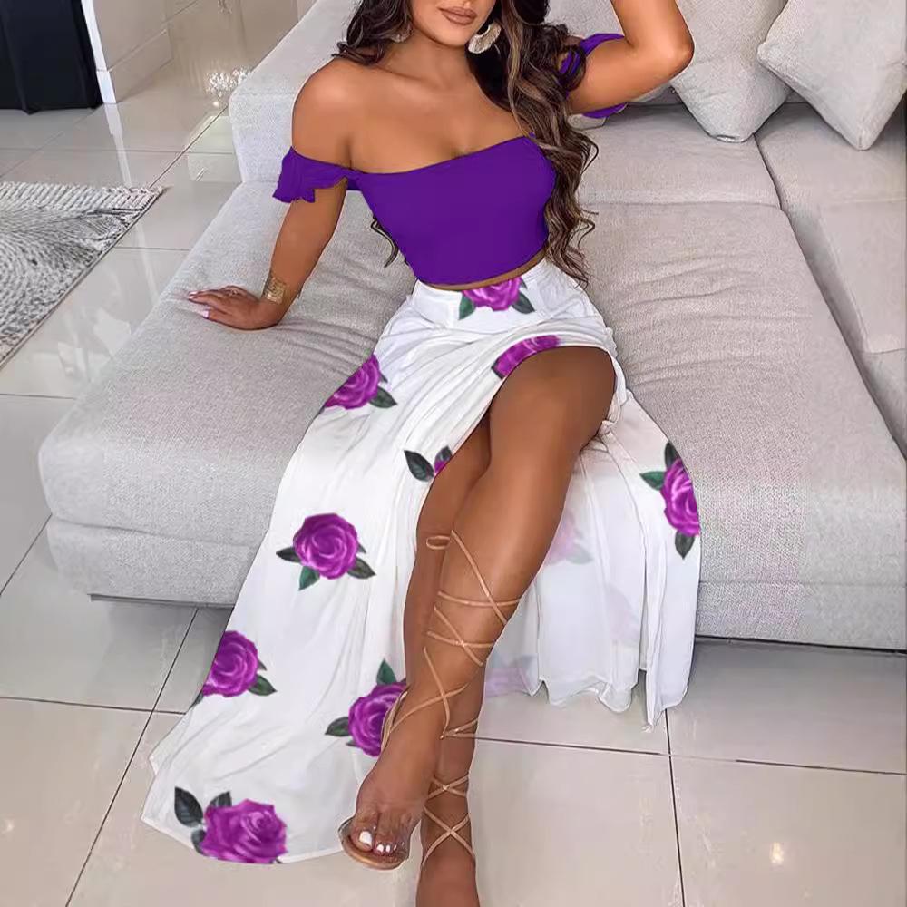2024 European & American Summer Slim-Fit Strapless Bohemian Mid-Length Vintage Print Dress Set