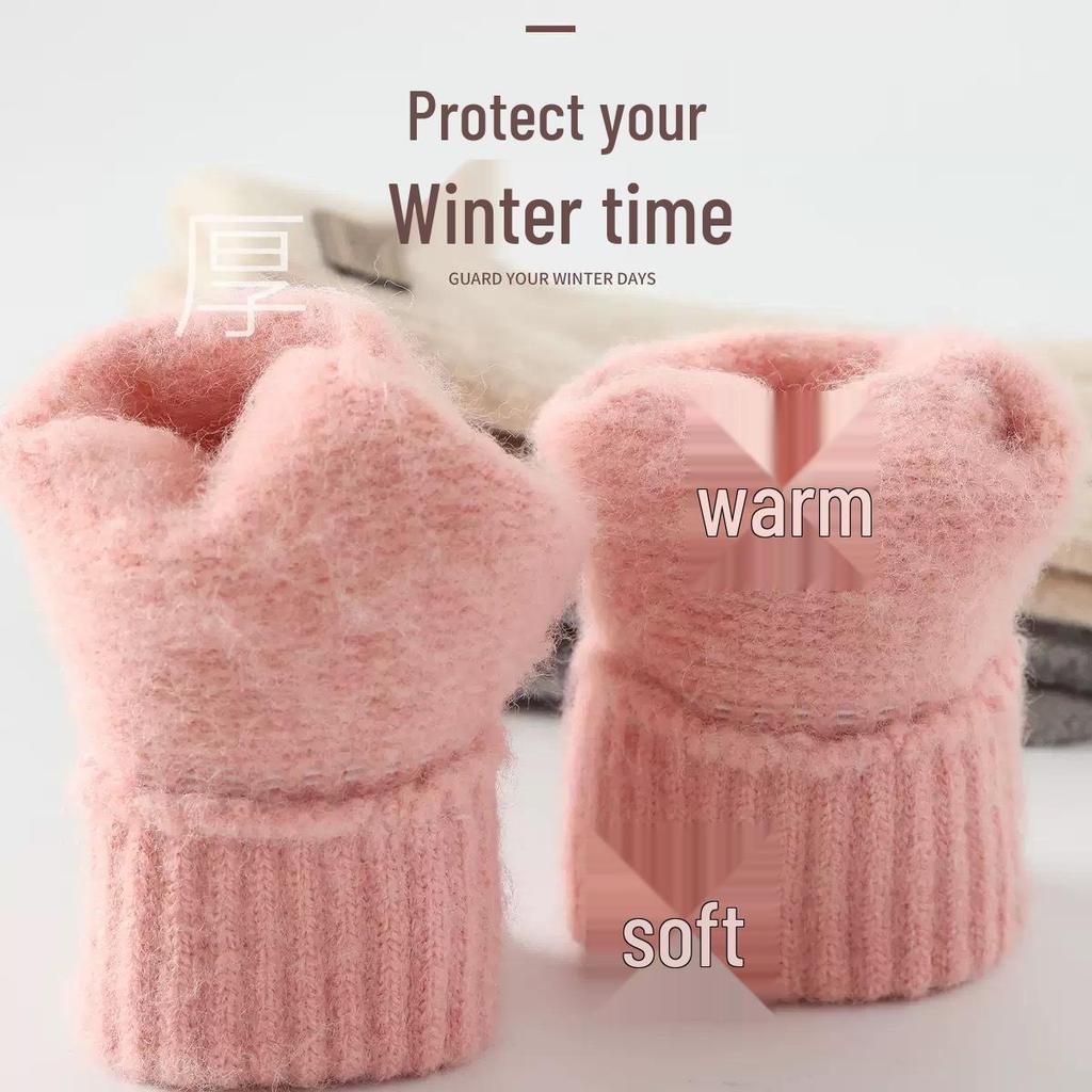Unisex Winter Wool Knitted Gloves - Warm, Thick, Cold-Proof, Touchscreen Compatible for Cycling and Outdoor Activities