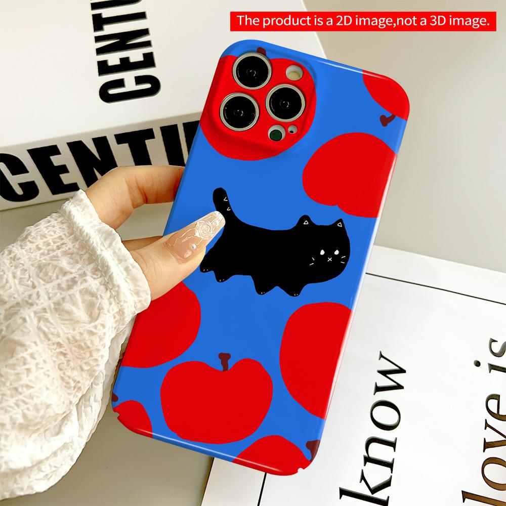 Black Cat Among Red Apples Phone Case All inclusive film hard phone case, compatible with iPhone 18 Pro Max 17 16 15 14 13 12 11