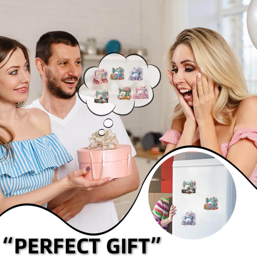 6Pcs Acrylic 2D Flat Coffee Afternoon Tea Diamond Art Fridge Magnet Diamond Painting Refrigerator Magnet for Adults Beginners