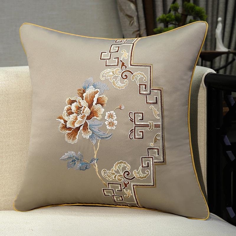 Chinese-style Embroidery Throw Pillow Redwood Sofa Cushion Cover Headboard Flowers Solid Wood Chair Lumbar Support Cushion Cover