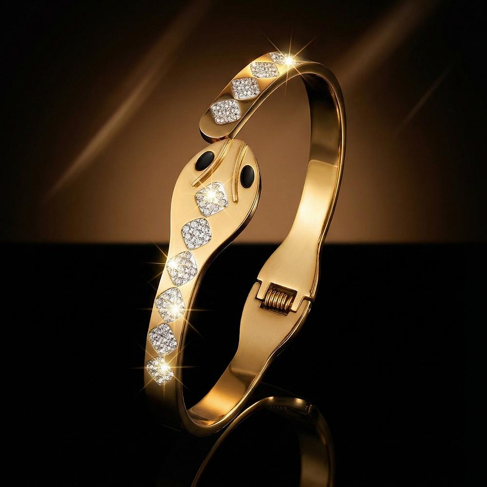 Bracelet Eco-friendly Steel Zircon Snake Sticky Titanium Steel Bracelet One Size(18CM~21CM)
