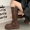 Knight Boots Brown Retro British Style Thick Soled Boots for Women 2025 New Style Spring and Autumn Not Over the Knee