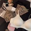 Leopard comfortable! Milk skin light and seamless underwear women's no steel ring gather to show small French leopard print Spice Girls ins bra