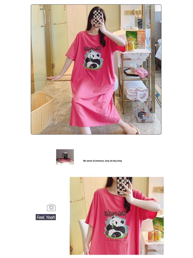 Women's Plus Size Summer Cartoon Nightdress – Lightweight, Round Neck, Short Sleeves, Mid-Length