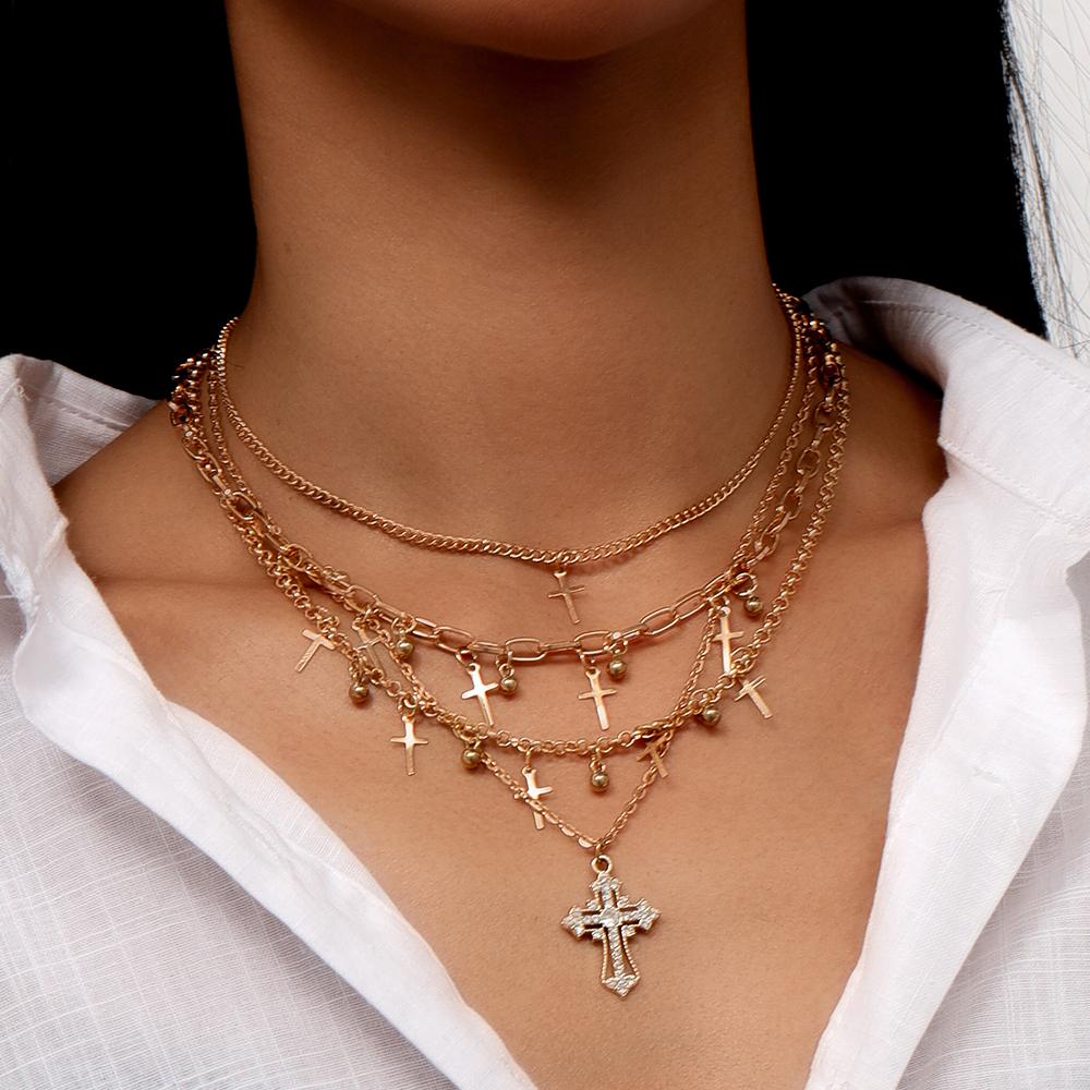 Fashion Gothic Cross Pendants Choker Necklaces for Women Multilayer Chains Necklace Punk Jewelry Gifts