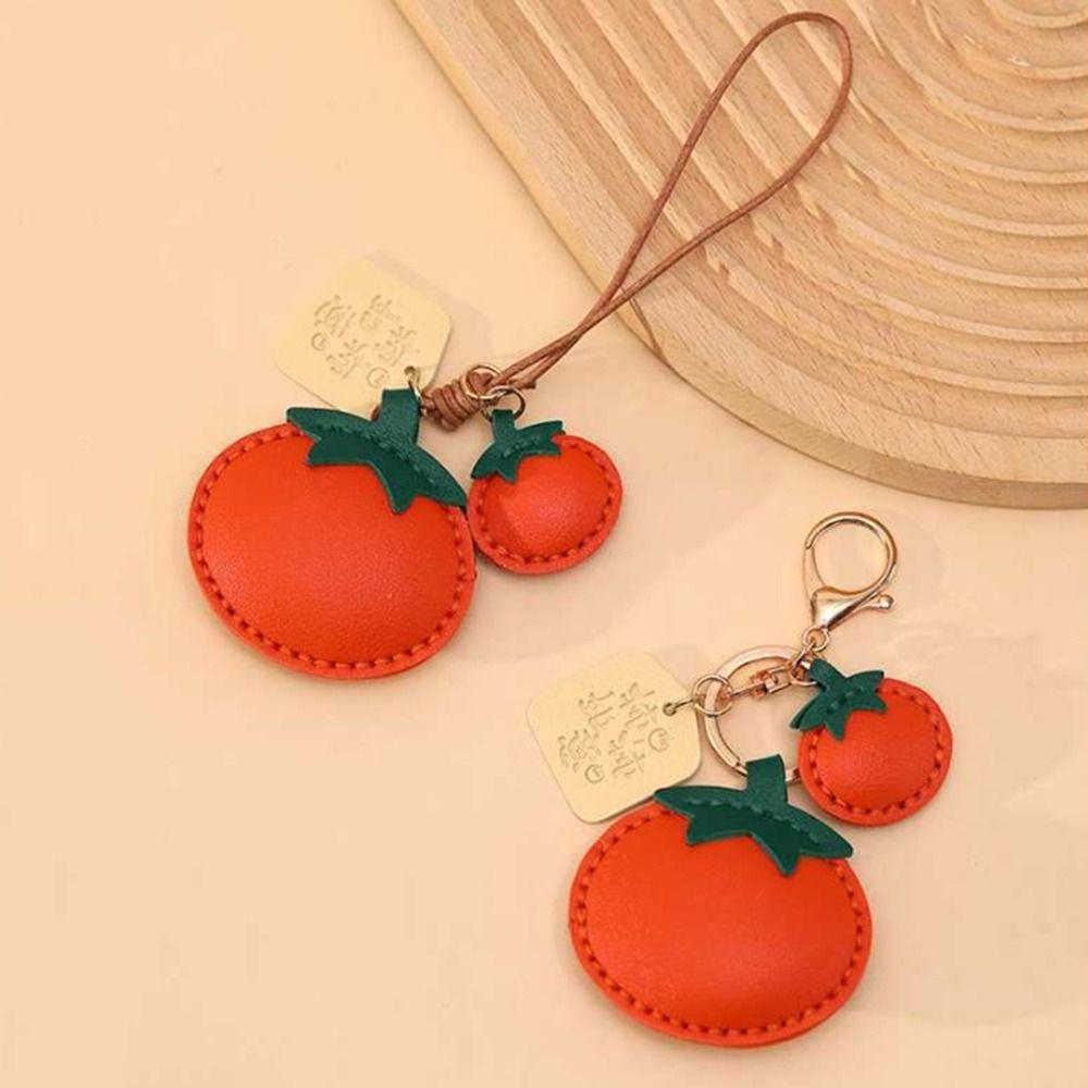 Cute Persimmon Keychain Funny Design Creative Key Ring Creative Leather Bag Pendant  Woman